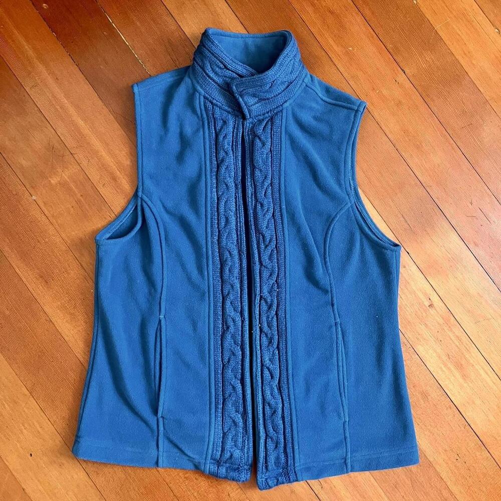 Westbound Vintage Y2K Blue Felt Mock Cable Knit Hook & Eye Vest, Size S